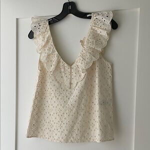 Sezane | 38 | Women's Cream Eyelet Ruffle V-Neck Top